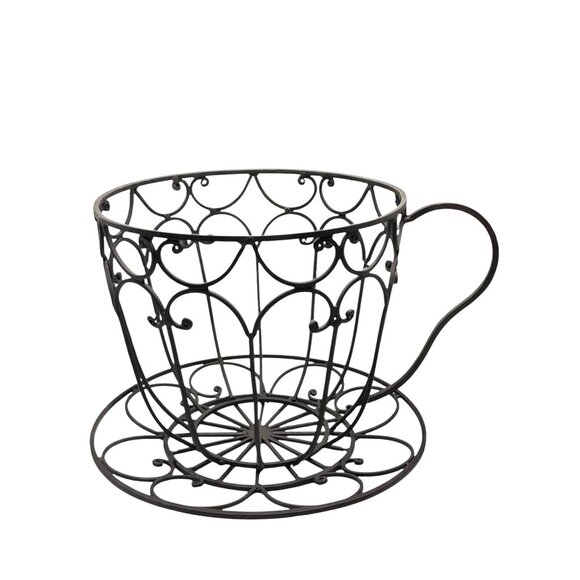 Decorative Metal Wire Teacup Shape Plant Holder For Indoor & Outdoor Use - Picture 1 of 7